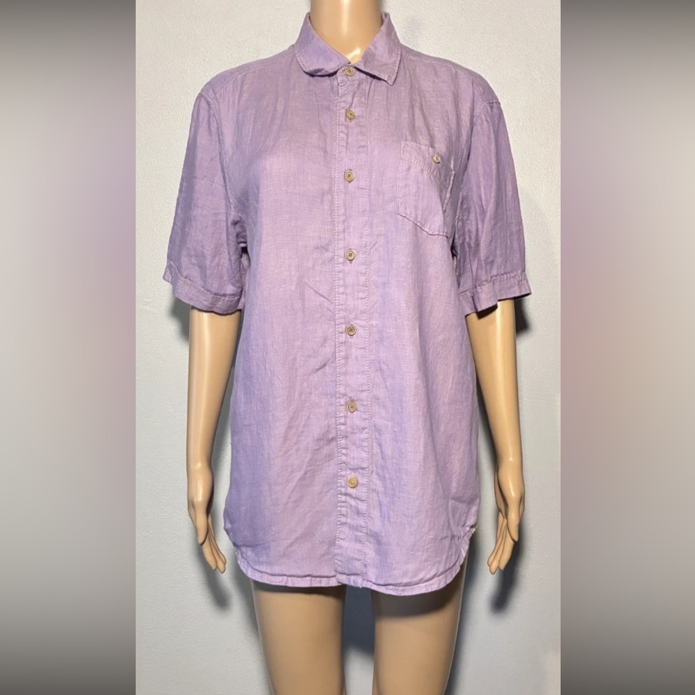 Tommy Bahama Men's Shirt Size S/P Lilac 100% Linen Short Sleeve Button Down